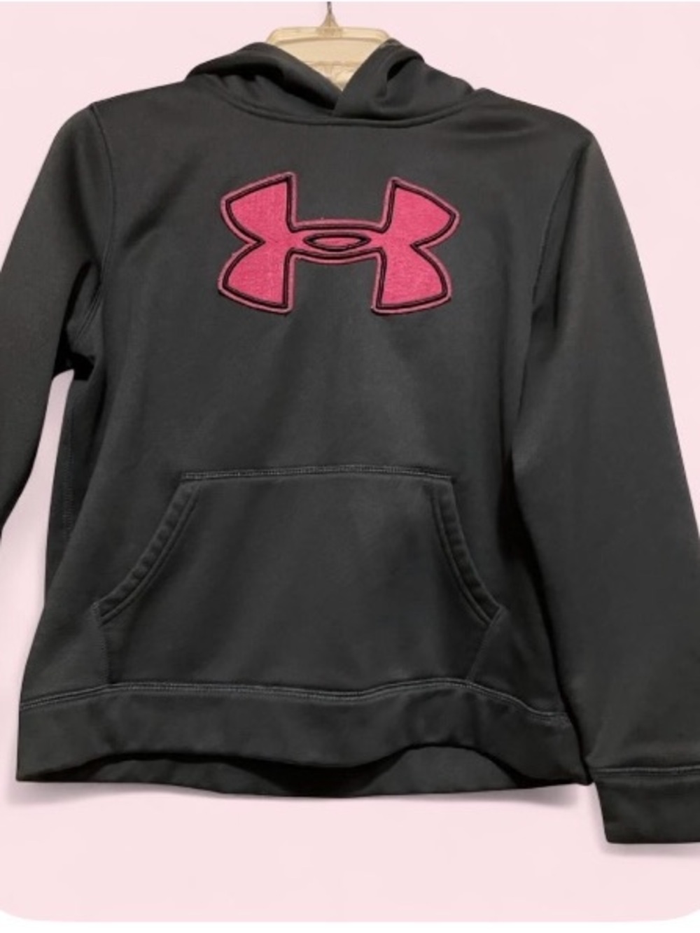 Under Armour Black Hoodie with Pink Logo Girls Pullover YLG